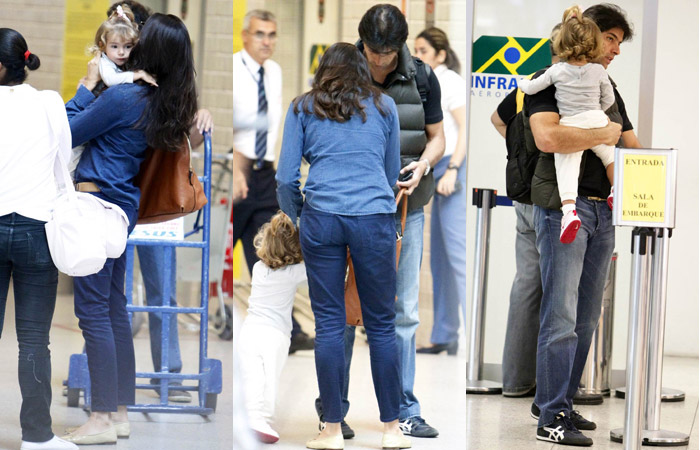 Daniella Sarahyba é flagrada com o marido e filha em aeroporto no Rio