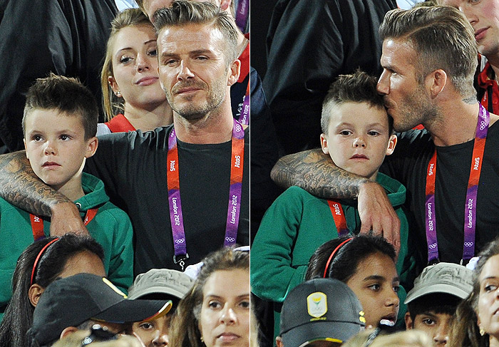 David Beckham paparica Cruz durante jogo das Olimpíadas