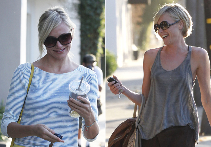 Cameron Diaz e Portia de Rossi saem com mesmo cabelo de salão de beleza