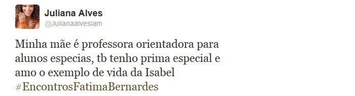 Juliana Alves comenta no Twitter tema debatido em Encontros com Fátima Bernardes, da Globo