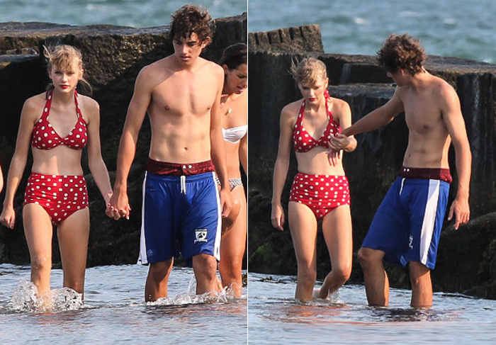 Taylor Swift vai à praia com o novo namorado de biquíni retrô