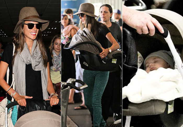 Alessandra Ambrósio chega com o filho Noah em aeroporto de Los Angeles