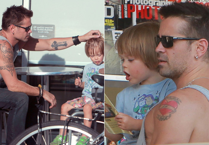 Colin Farrell paparica o filho Henry, em Los Angeles