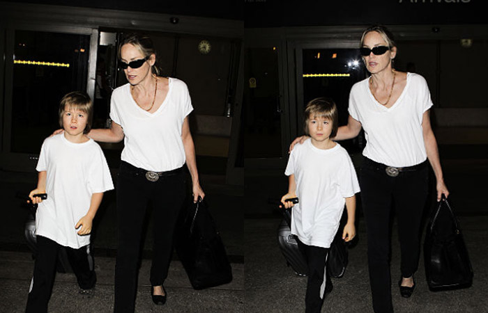 Sharon Stone e o filho combinam o mesmo visual