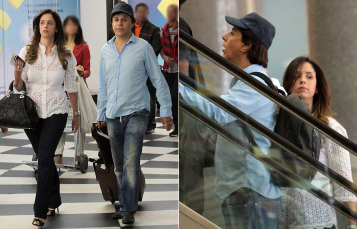 Tom Cavalcante e esposa circulam por Aeroporto em São Paulo