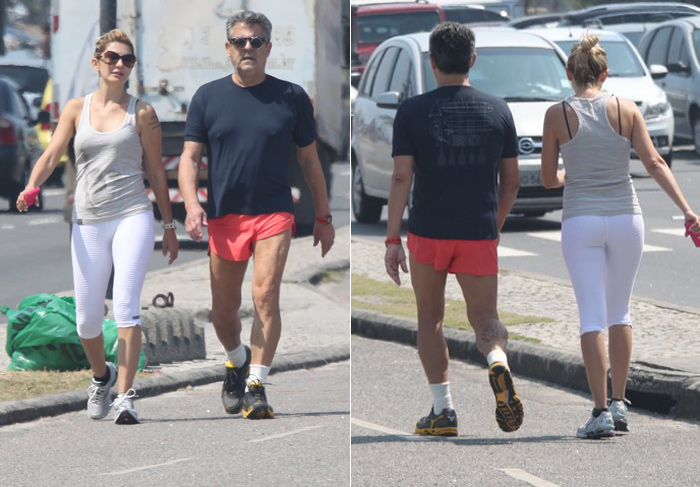 Com óculos estiloso, Marcos Paulo se exercita com sua esposa