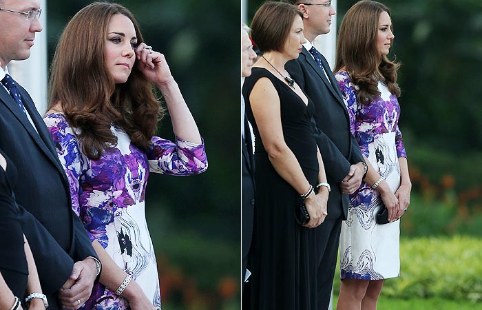Kate Middleton aparece com barriguinha saliente em evento na Ásia