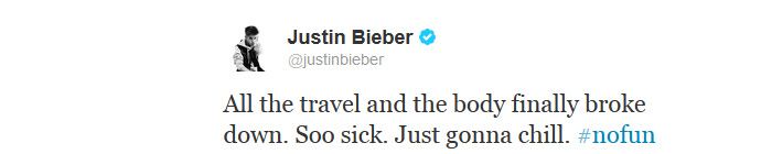 Justin Bieber fica doente antes de começar nova turnê