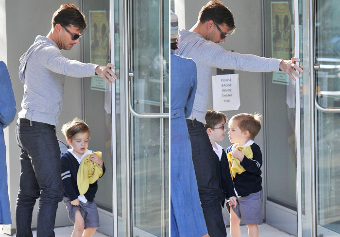 Ricky Martin leva seus filhos gêmeos à escola, em Nova York