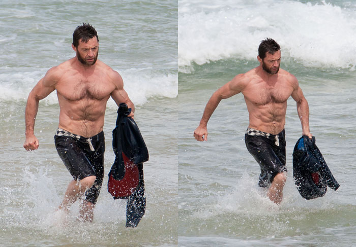 Hugh Jackman impressiona ao exibir os músculos na praia