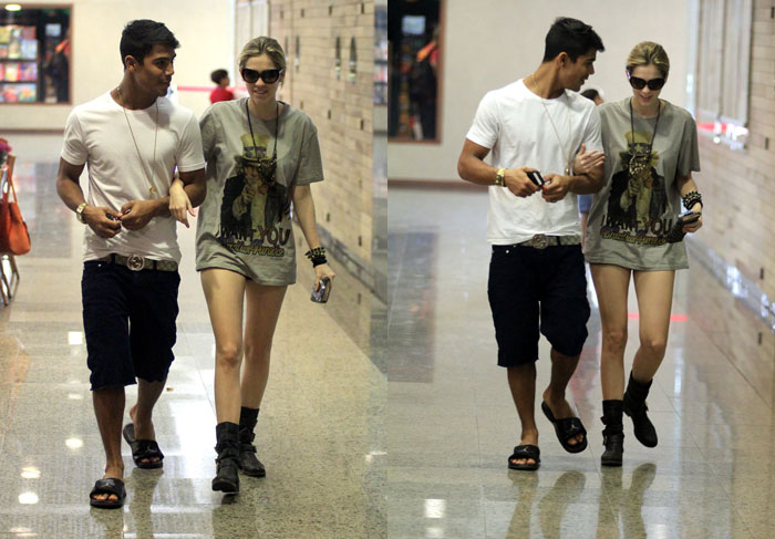 Sophia Abrahão e Micael Borges passeiam por shopping no Rio