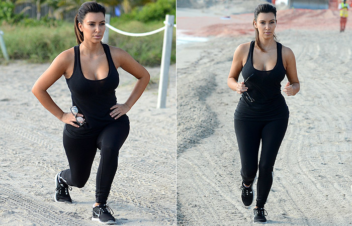 Kim Kardashian faz exercícios e toma remédios para perder 9 kg ganhos