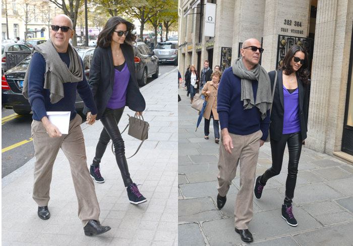 Bruce Willis faz passeio romântico com a esposa por Paris