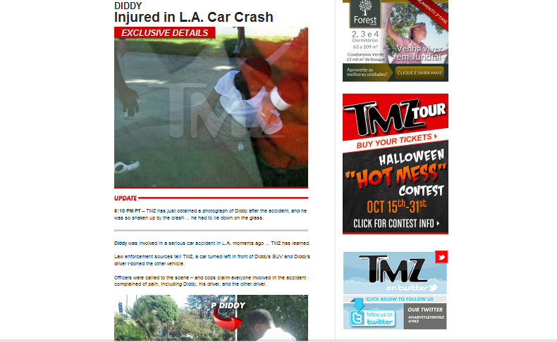 Rapper Diddy se envolve em acidente de carro em Los Angeles
