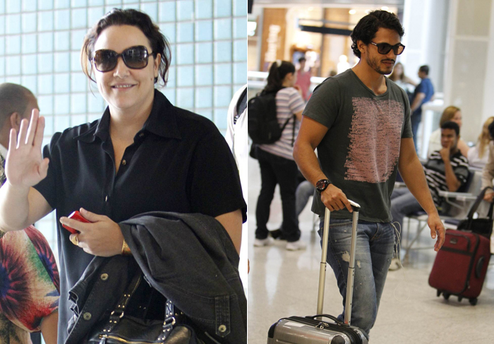 Fernanda Rodrigues circula com a família em aeroporto carioca