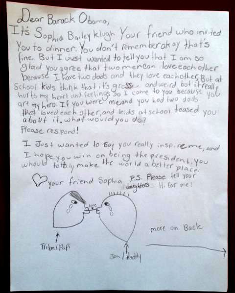 Barack Obama responde carta de menina que sofre bullying por ter pais gays