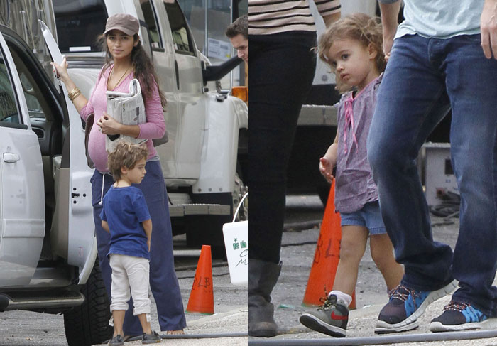 Grávida, Camila Alves leva os filhos em set de filme para verem o pai