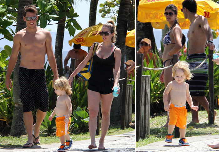 Danielle Winits curte a praia com o filho e o namorado O Fuxico