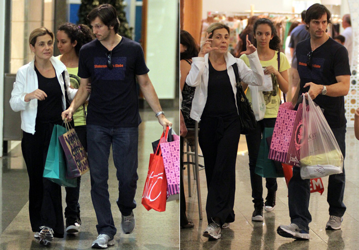 Adriana Esteves e Vladimir Brichta fazem lanche em shopping no Rio