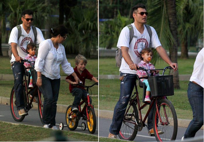 Thiago Lacerda curte o feriado com os filhos, passeando pela Lagoa O Fuxico