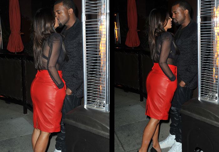 Kim Kardashian beija Kanye West em frente restaurante em Beverly Hills