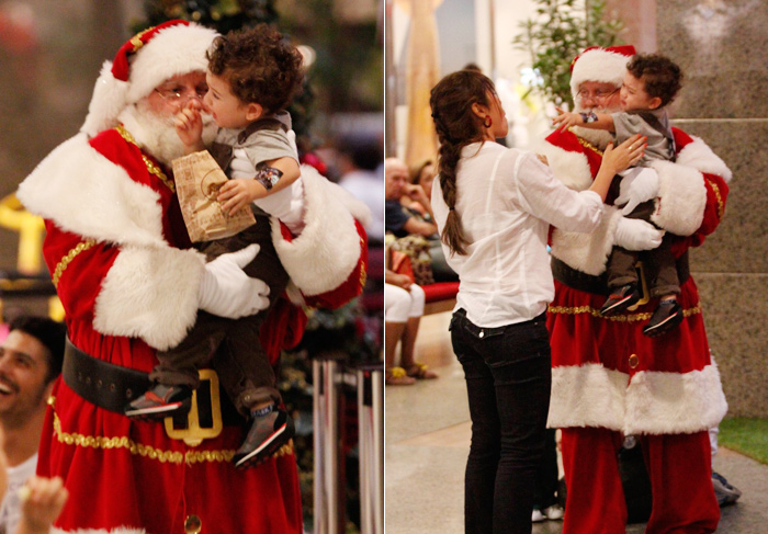 Dani Suzuki leva o filho para ver o Papai Noel em shopping no Rio