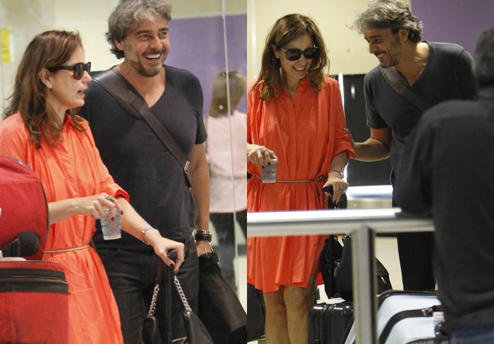 Alexandre Borges se diverte com amiga em aeroporto
