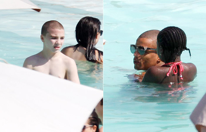 Filhos e Namorado de Madonna curtem piscina do hotel, no Rio