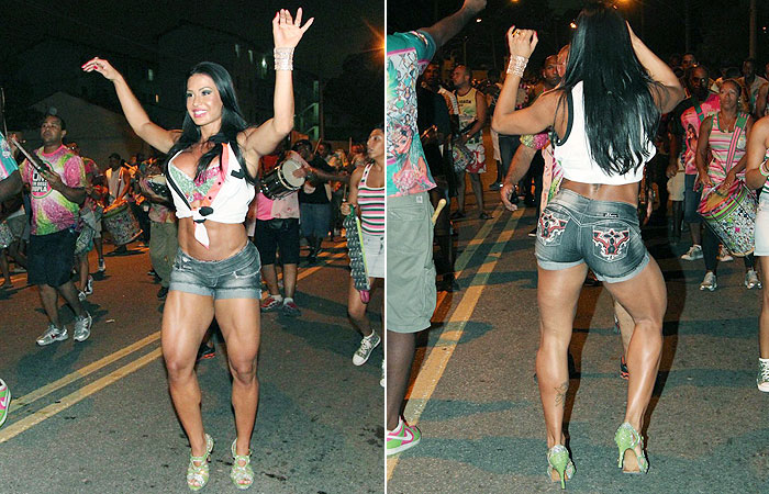 Gracyanne Barbosa cai no samba durante ensaio de rua