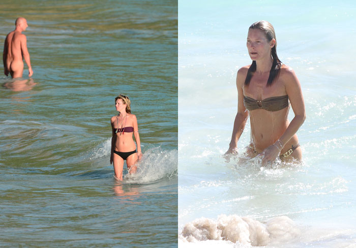 Kate Moss se refresca no mar de St. Barts, no Caribe