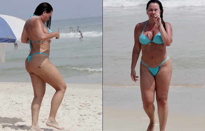 Cristina Mortágua faz top less em praia no Rio de Janeiro