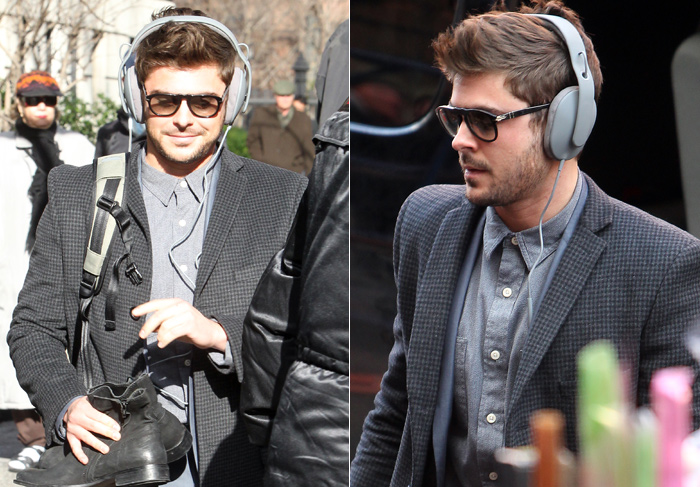 Zac Efron circula cheio de estilo em set de filmagem