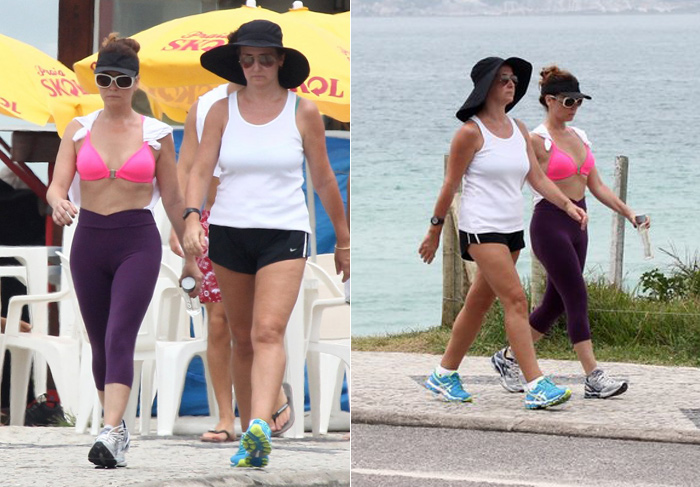 Giovanna Antonelli caminha com amiga pela orla da Barra, no Rio