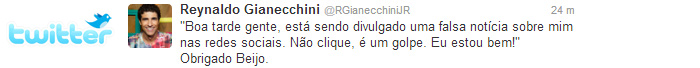 Reynaldo Gianecchini denuncia golpe usando seu nome na internet