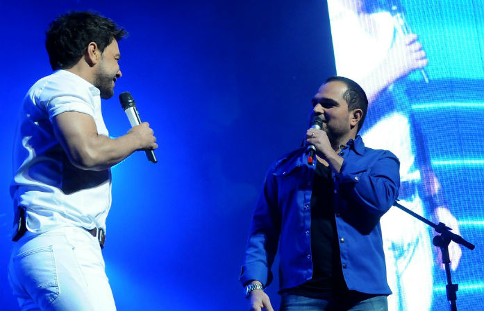 Marcos Frota, Zilu e Andrea Nobrega na plateia de show de Zezé Di Camargo e Luciano