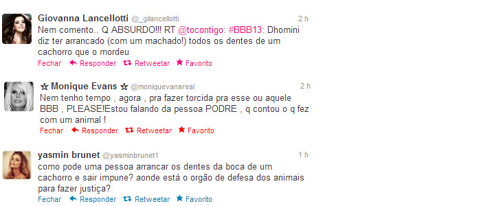 BBB13: Famosos reclamam da atitude de Dhomini por maltrato a cão