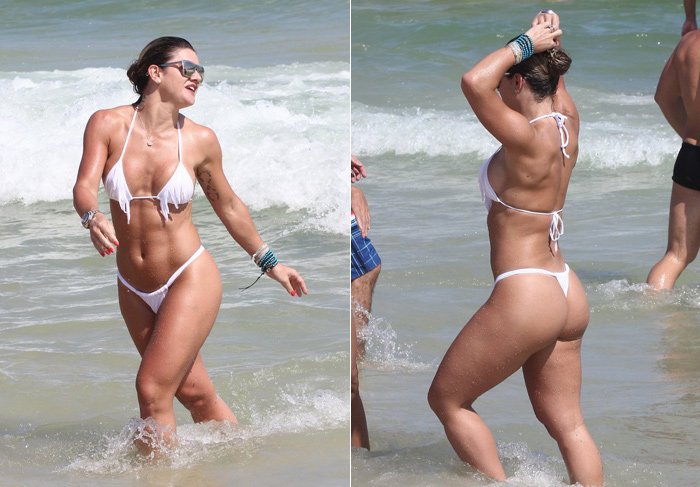 Mirella Santos exibe corpão em biquíni branco na praia