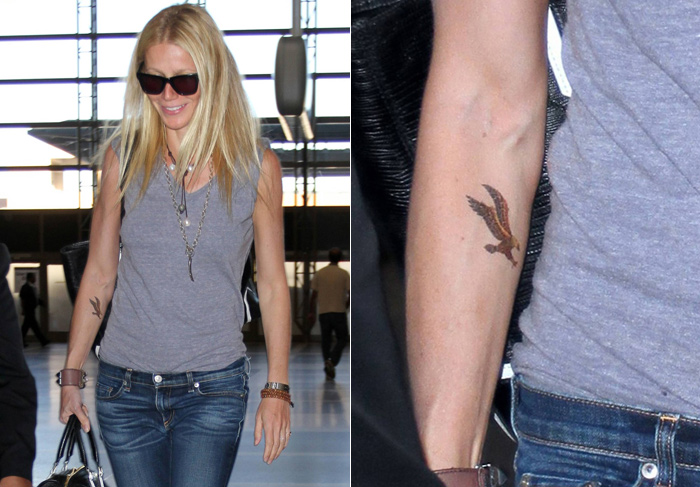 Gwyneth Paltrow desembarca em Los Angeles com tatuagem no braço