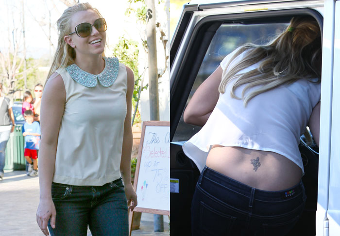 Britney Spears mostra tatuagem na coxa ao abaixar dentro do carro