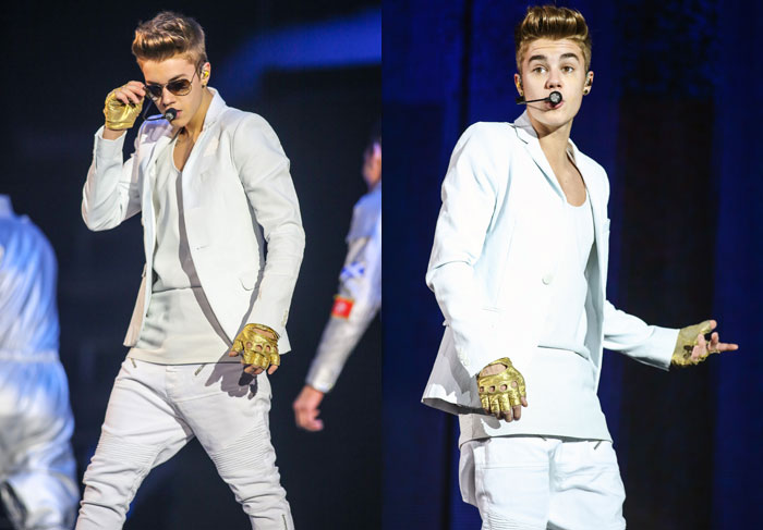 De luvas douradas, Justin Bieber se apresenta em Atlanta