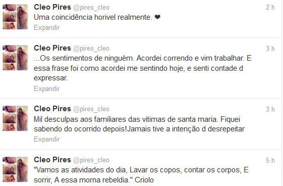 Sem saber da tragédia no RS, Cleo Pires se desculpa por música postada em seu Twiter
