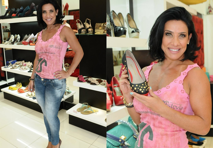 Sheila Carvalho visita loja de calçados, em São Paulo