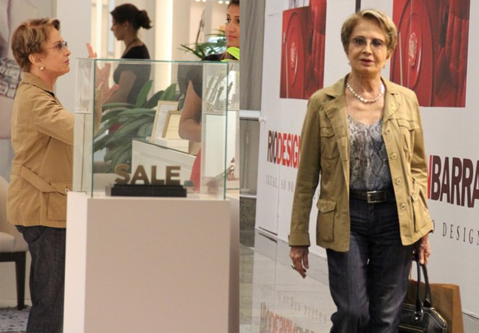 Glória Menezes escolhe joias em shopping carioca