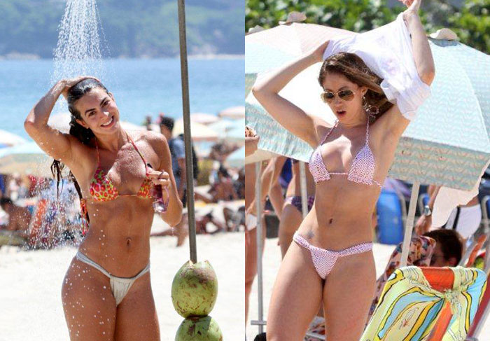 Panicats Renata Molinaro e Carol Narizinho se encontram em praia carioca