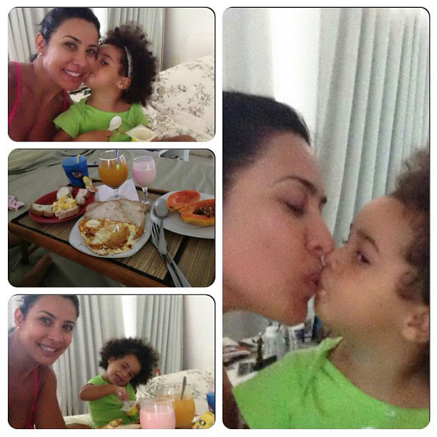 Scheila Carvalho posta imagem tomando café da manhã com a filha