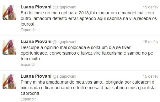Luana Piovani se desculpa pela opinião sobre Sabrina Sato