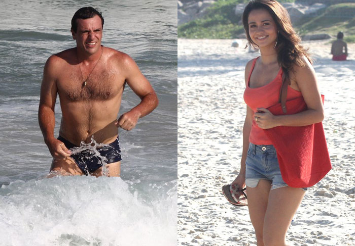 Rodrigo Lombardi e Nanda Costa gravam cena romântica na praia