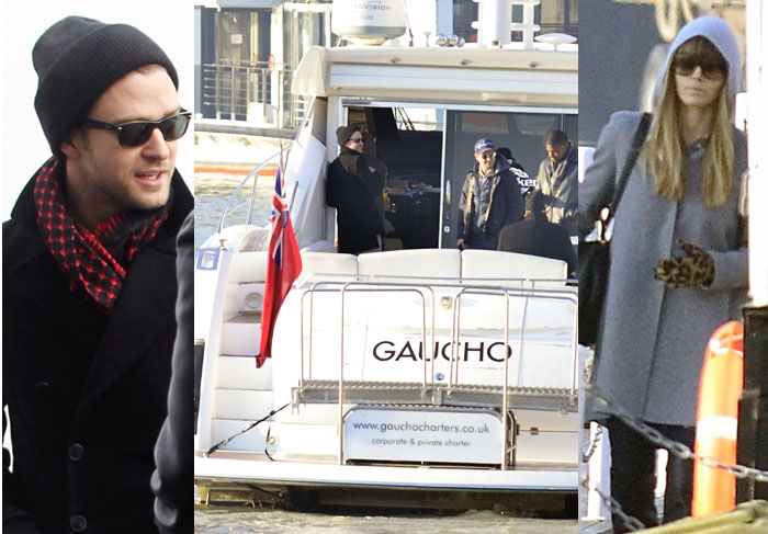 Justin Timberlake passeia com Jessica Biel pelo rio Tâmisa, em Londres