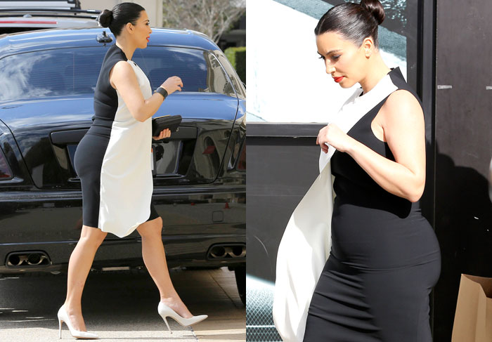 Kim Kardashian deixa barriguinha de grávida aparente durante passeio