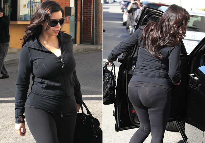 Kim Kardashian mostra celulites mesmo com roupas de ginástica